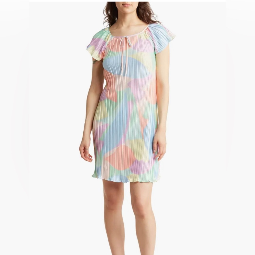DKNY Pastel Multicolor Pleated Mini Dress